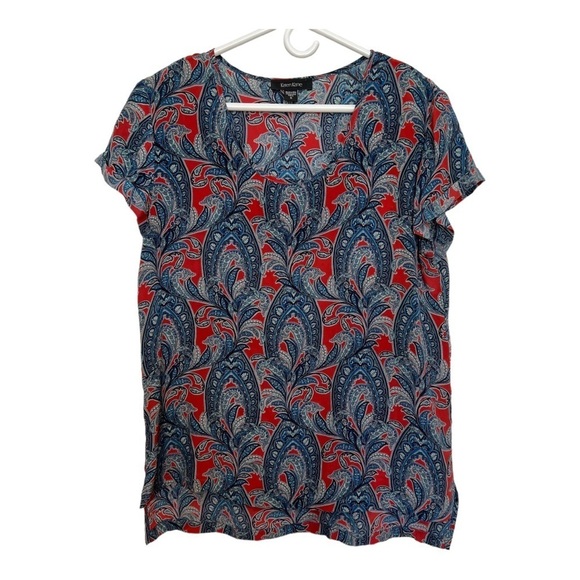 Karen Kane Top Women’s Small Silk Blouse‎ Paisley Print 4L17314 Colorful USA - Picture 1 of 6
